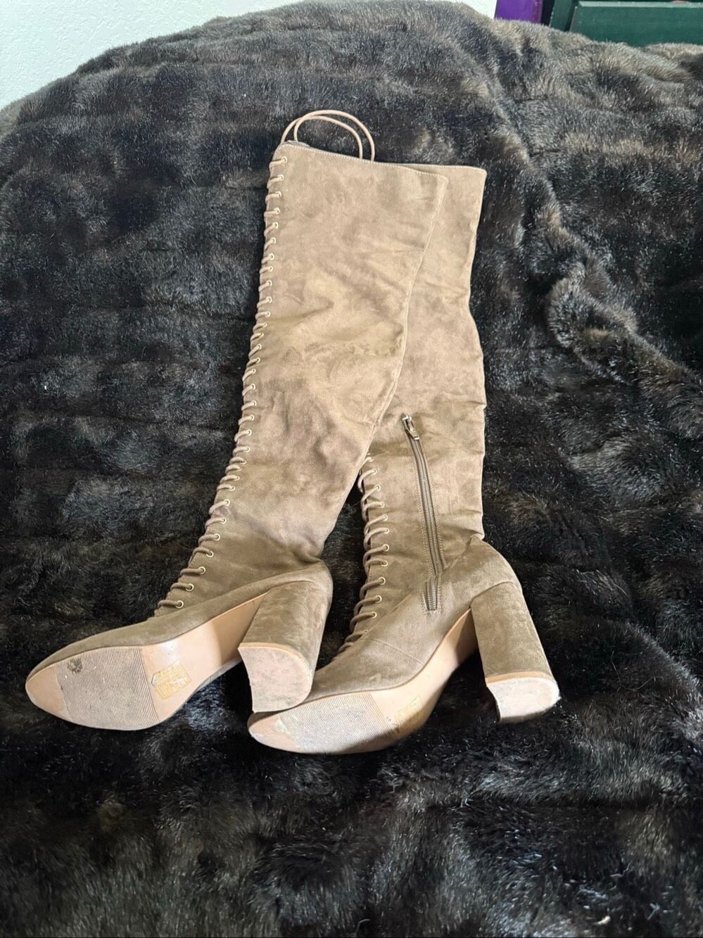 Forever 21 Knee High Lace-up Corset Zipper Boots 6.5 thigh high